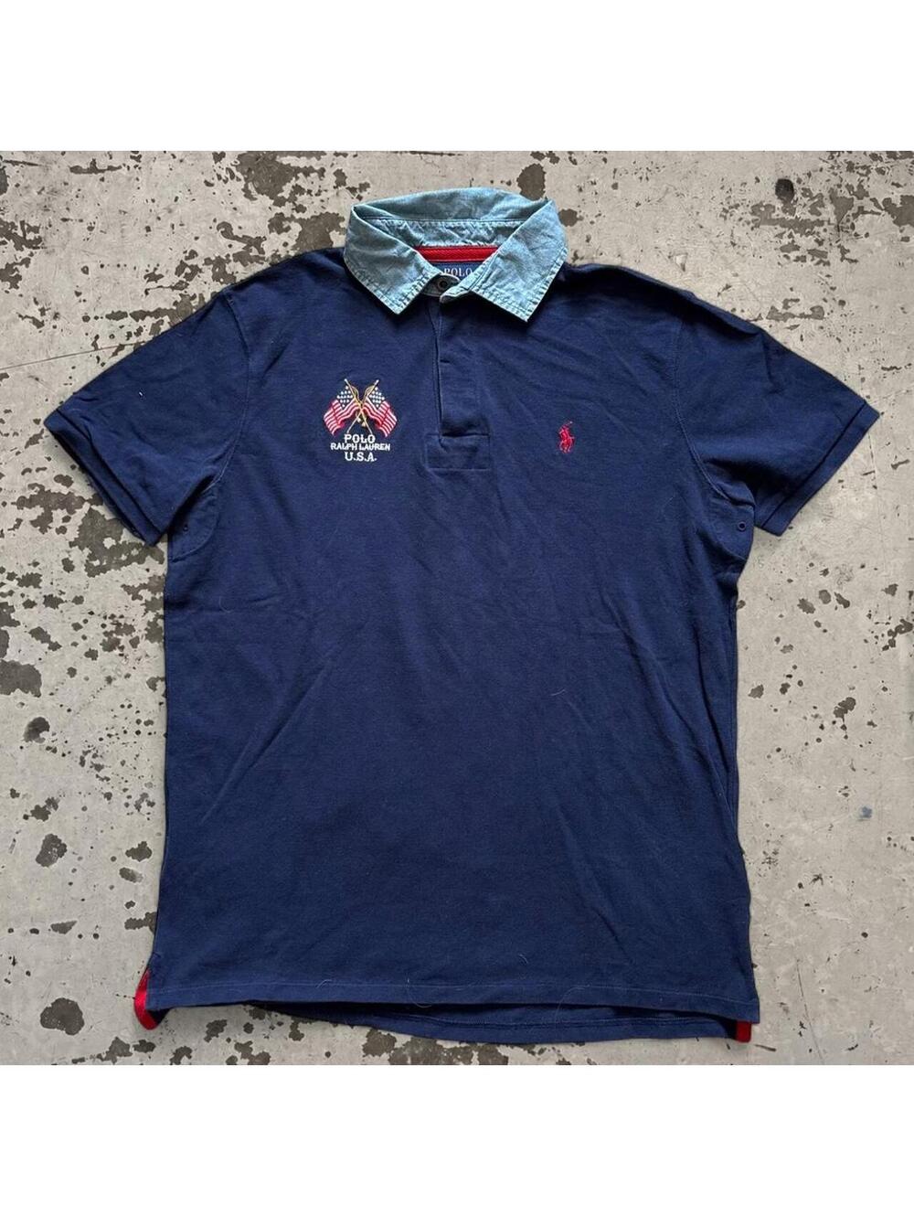 Mens Vintage denim collared Polo Ralph Lauren shirt Size L